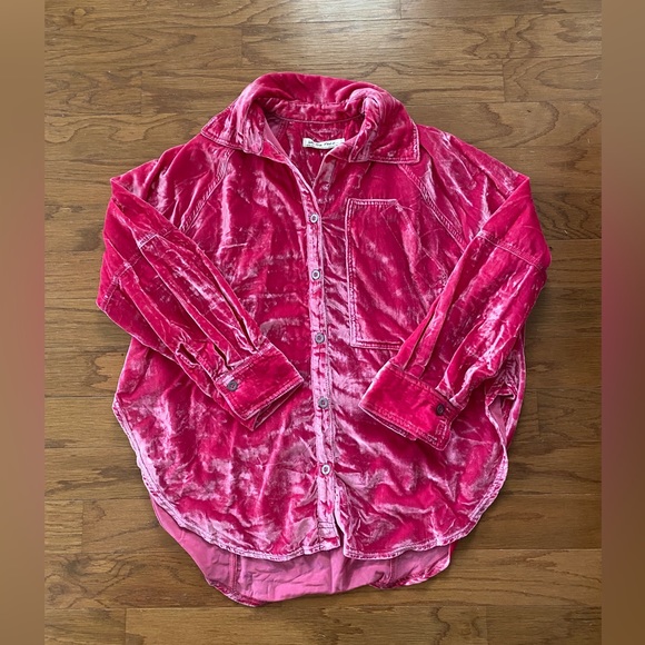 Free People Tops - Free People Night Skies Oversized Velvet Shirt - Dragon Fruit Sorbet